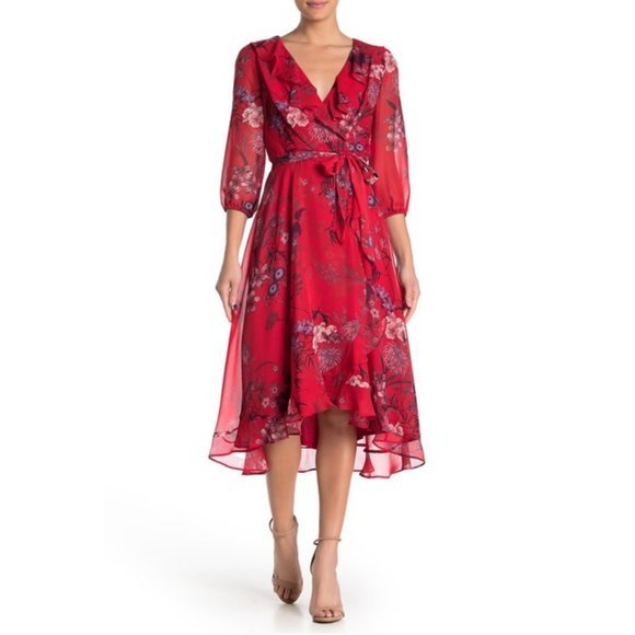 Gabby Skye Dresses & Skirts - nwt Gabby Skye Floral Wrap Dress red 6